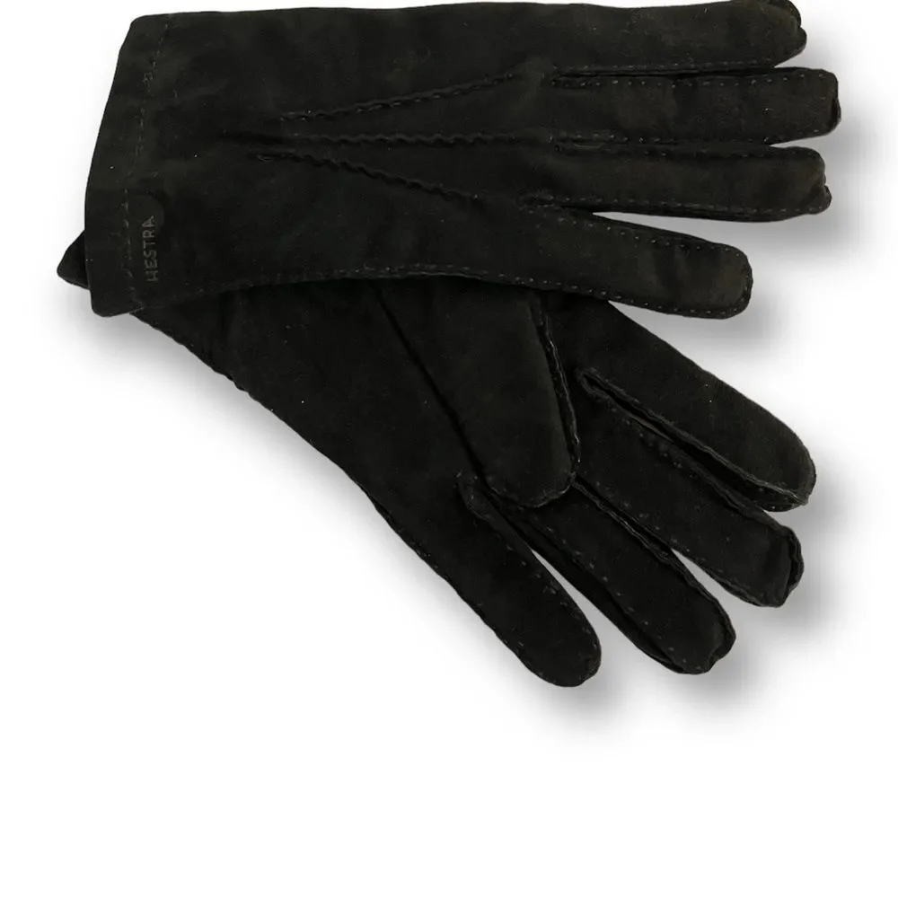 HESTRA Hair-sheep Suede Cashmere Lined Black Gloves Size 9